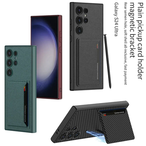 Ultra Thin Leather S24 Ultra Case with Magnetic Card Bag - Odin case
