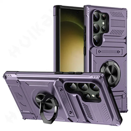 Magnetic Rotated Ring Kickstand Wallet Case for Samsung Galaxy S