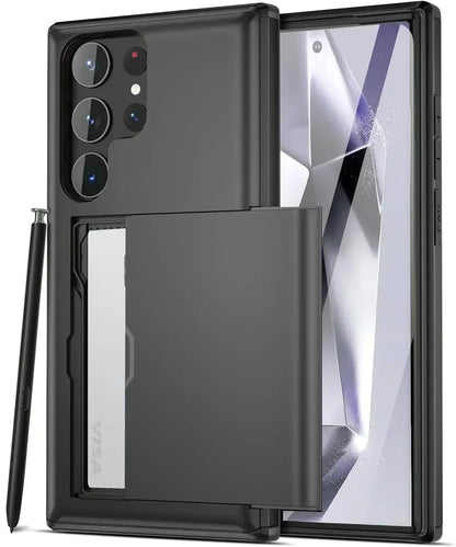 Slim Dual-Layer Heavy Protective Wallet Case with Hidden Card Slot for Samsung Galaxy S