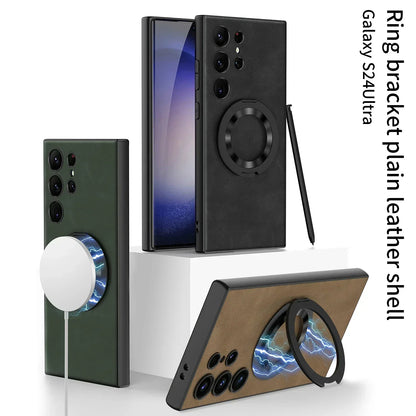 Leather Magnetic S24 Ultra Case with Bracket - Odin case